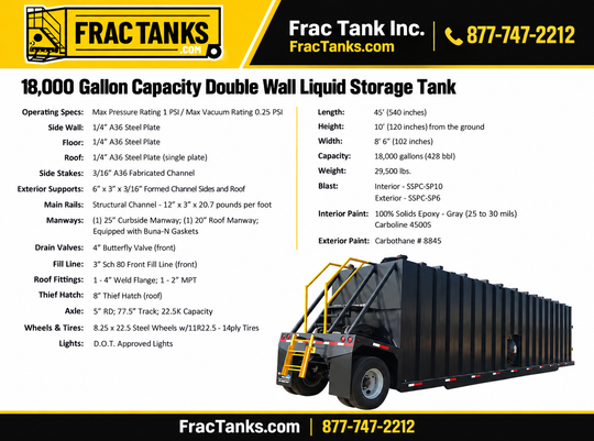 18,000 Gallon Double Wall Frac Tank