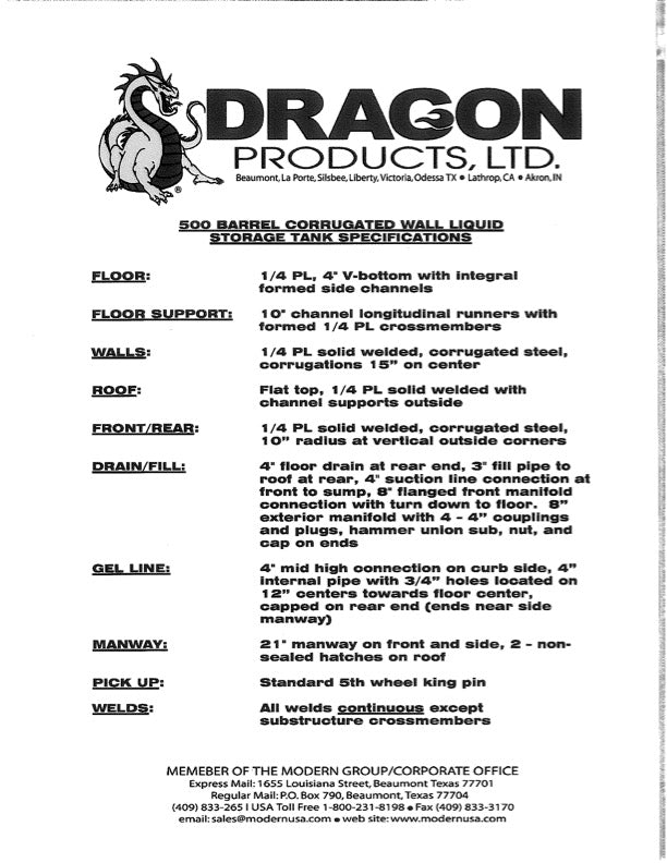 Dragon Flat Roof Frac Tank (#27562)